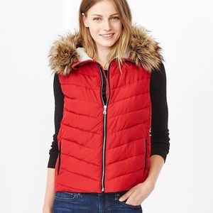 GAP Faux Fur Hooded Chevron Puffer Vest
